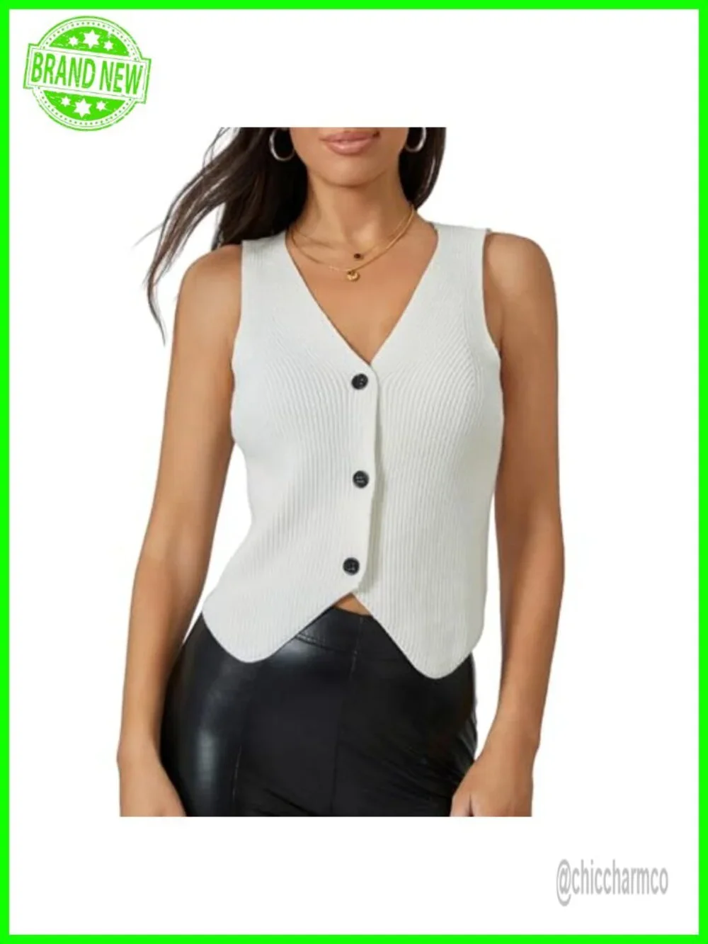 Sleeveless V-Neck Button Knit Sweater Vest - Soft Stretch Blend